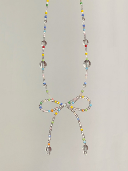 Rainbow Bubble Bow Beaded Necklace