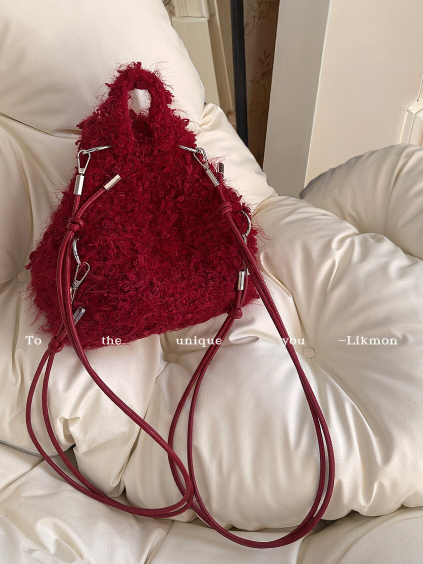 Red Apple Fluffy Crochet Backpack