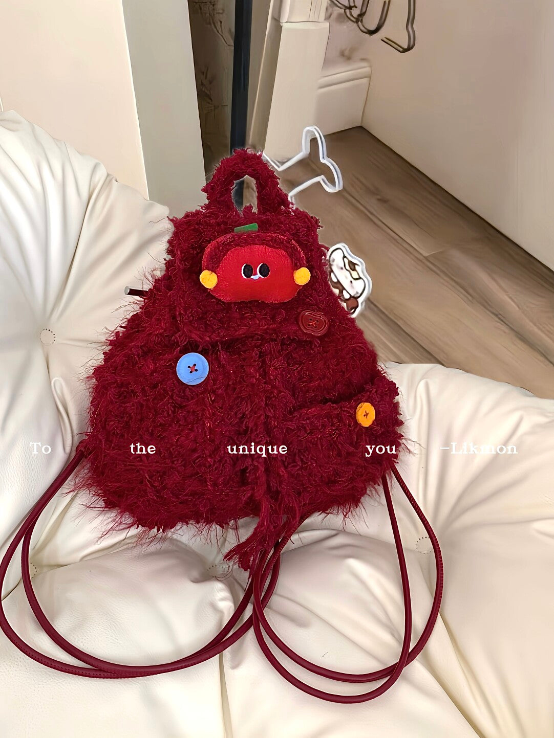 Red Apple Fluffy Crochet Backpack