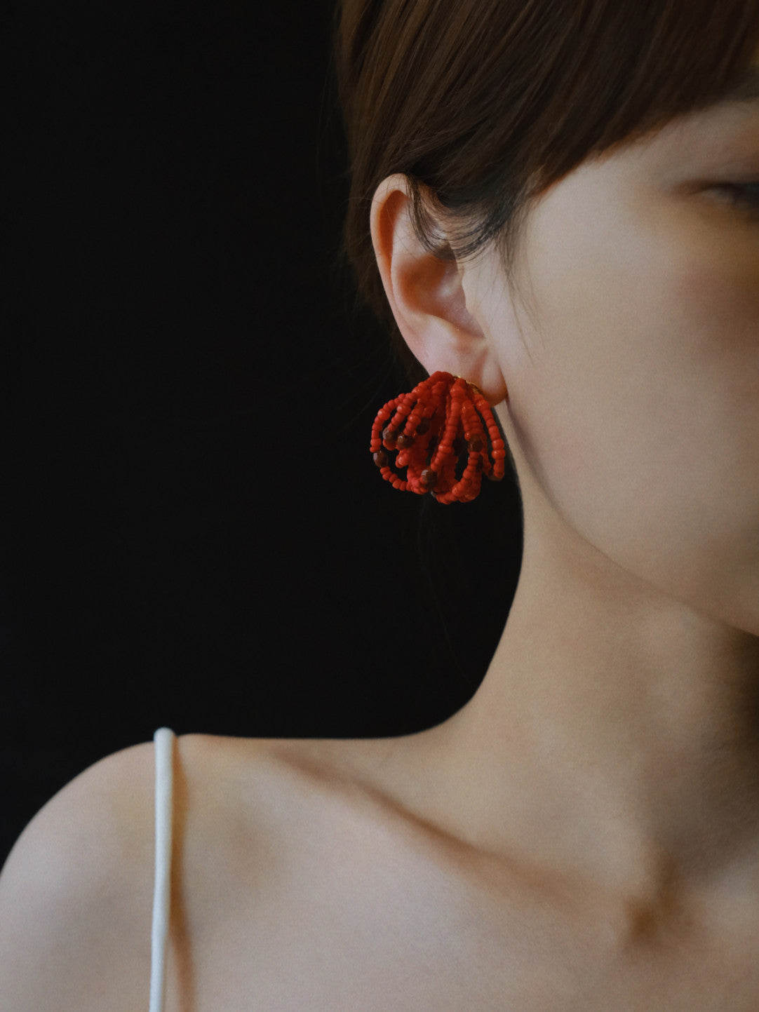 Red Beaded Hoops Earrings