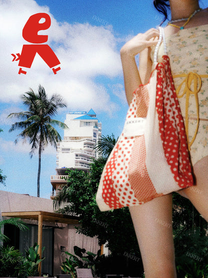 Red Polka Dot Printed Eco-Friendly Drawstring Shoulder Bag