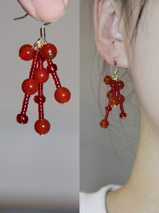 Red Pomegranate Beaded Earrings