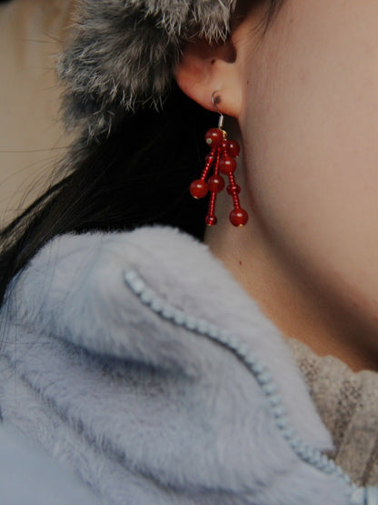 Red Pomegranate Beaded Earrings