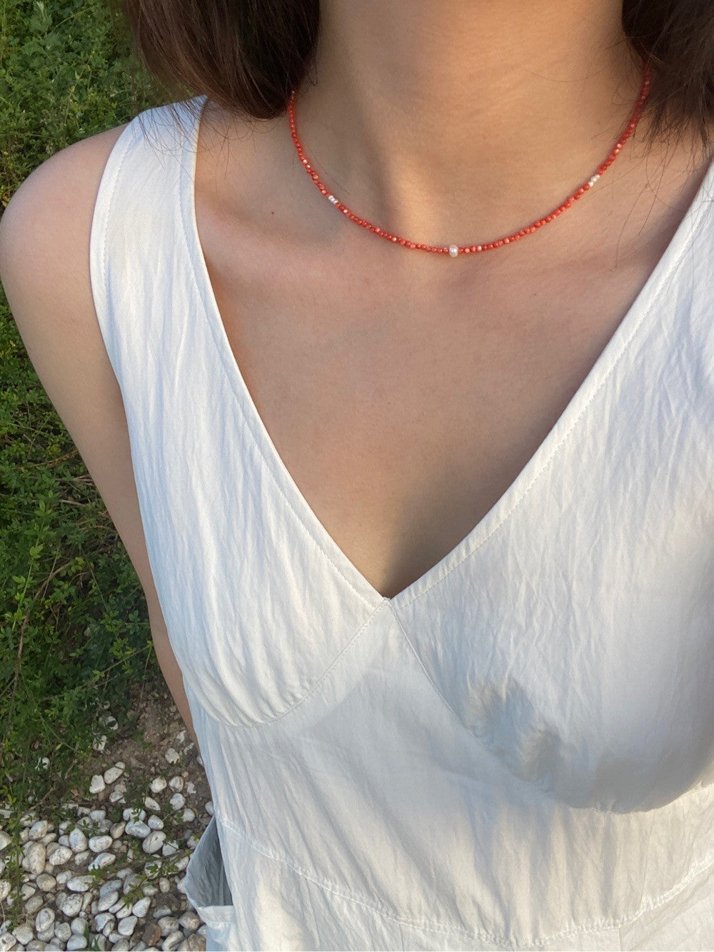 Red Shell Beaded Pearl Necklace