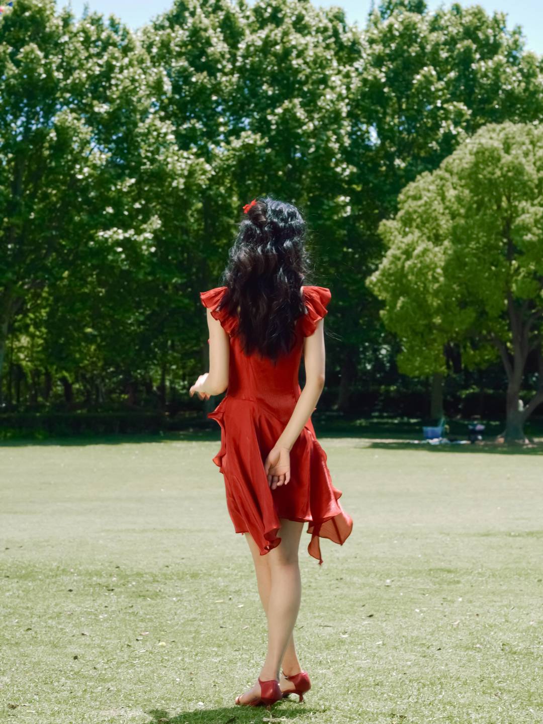 Red Sleeveless Ruffles Tiered Mini Dress