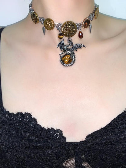 Retro Dragon Pendant Choker