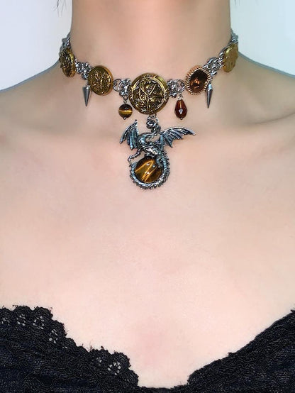 Retro Dragon Pendant Choker