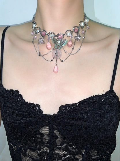 Sakura Butterfly Tassel Choker