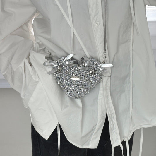 Silver Mini Heart Crochet Bag