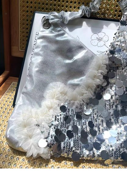 Silver Sequins Cat Shoulder Bag