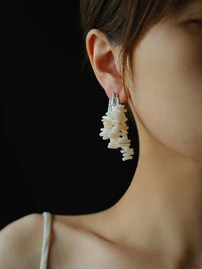 Silver White Mountain Beaded Earrings