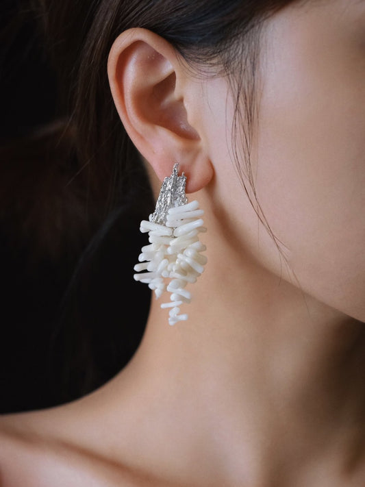 Silver White Mountain Beaded Earrings