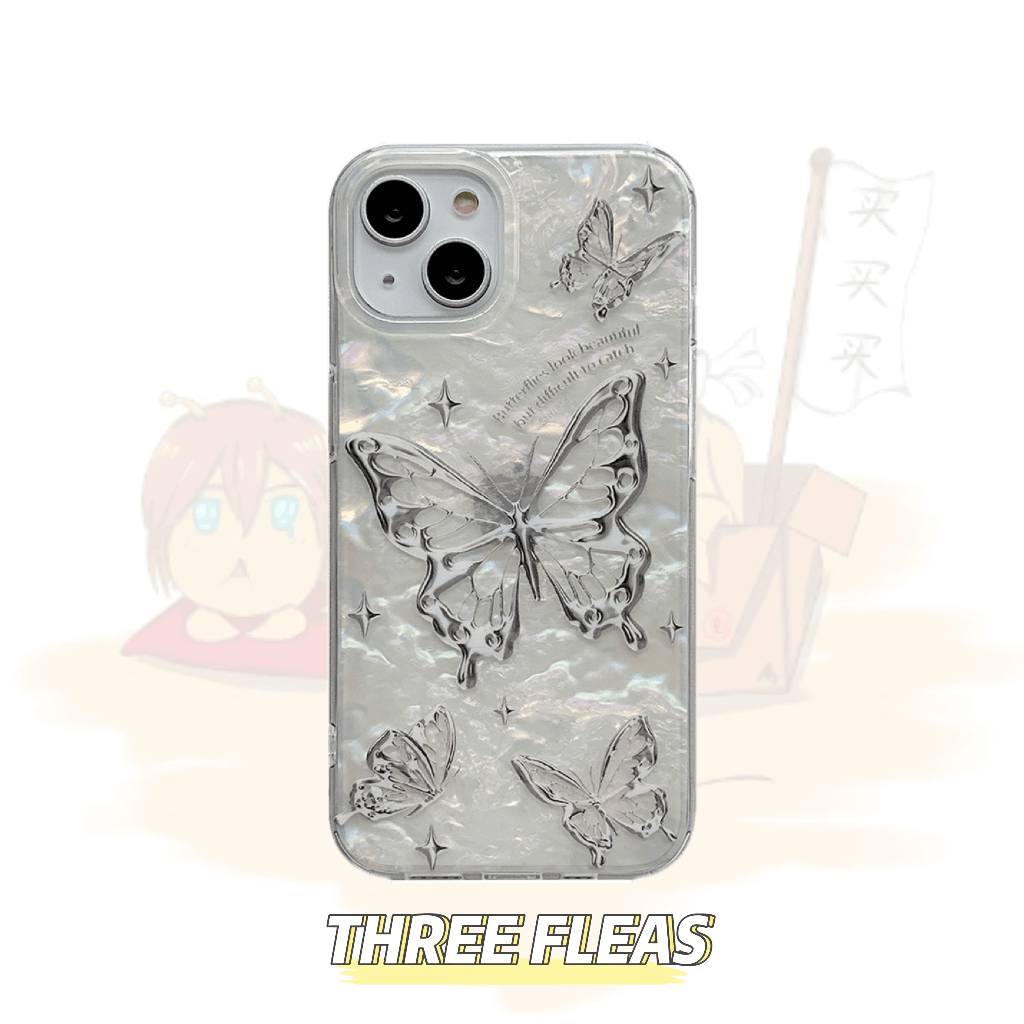 Silver butterfly shell luster phone case