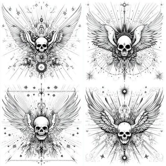 Skull Wings Waterproof Temporary Tattoo Stickers Set