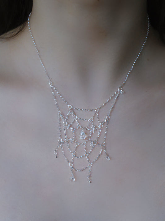 Spiderweb Crystal Silver Necklace