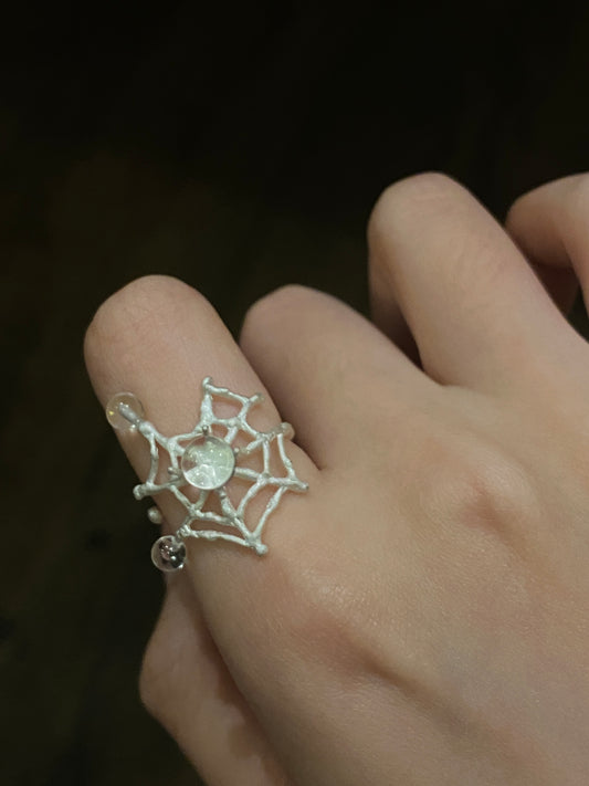 Spiderweb Crystal Silver Ring