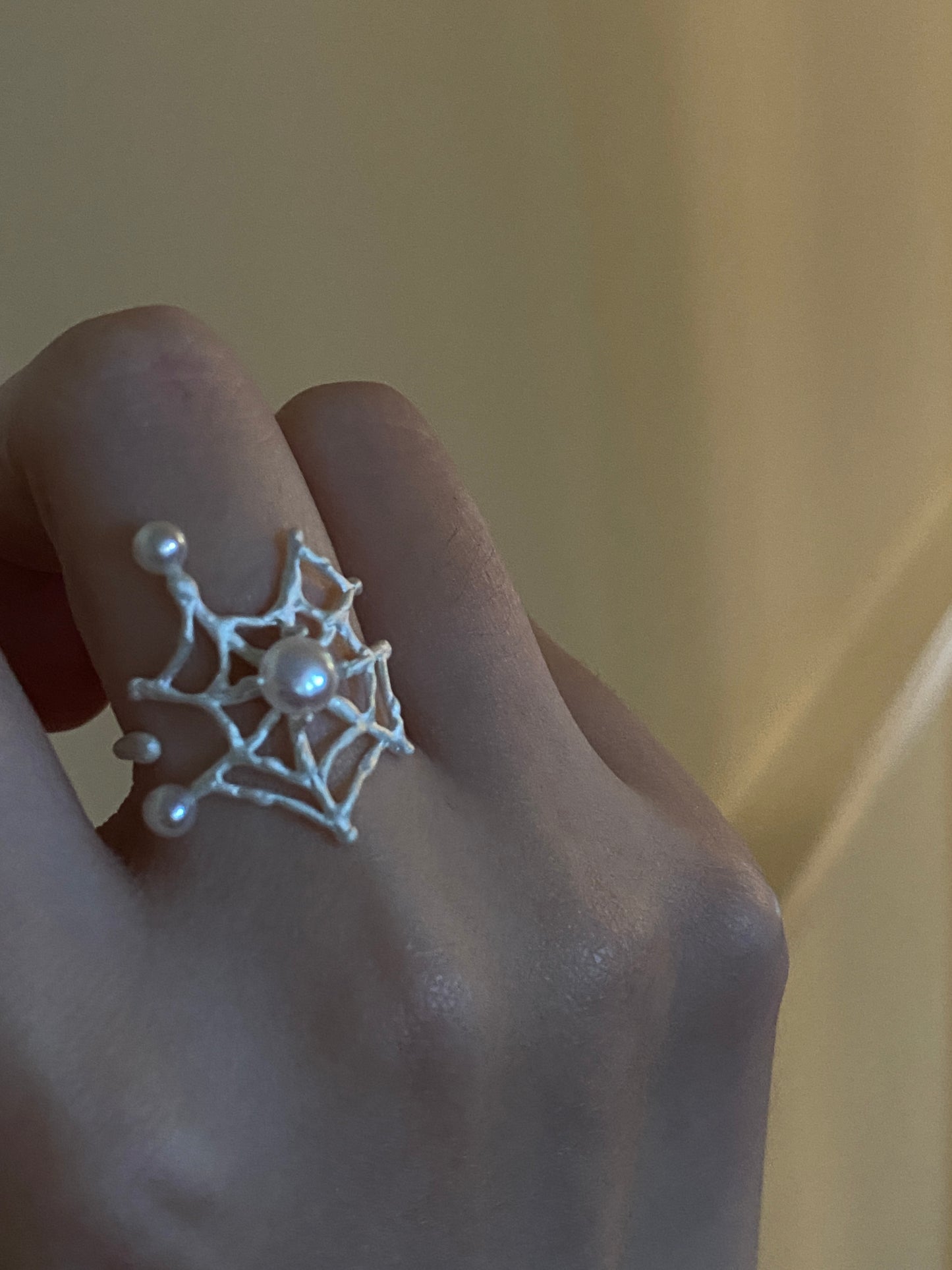 Spiderweb Crystal Silver Ring