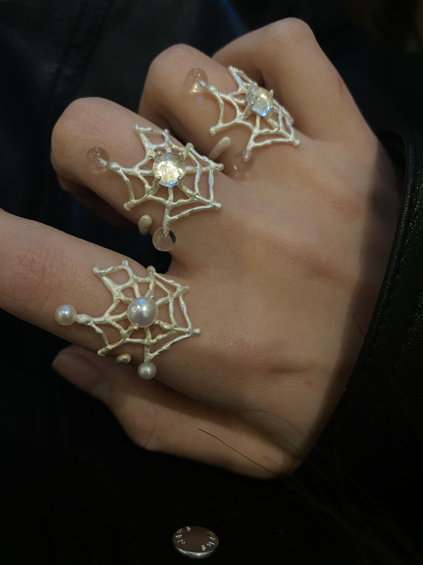 Spiderweb Crystal Silver Ring