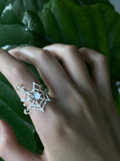 Spiderweb Crystal Silver Ring