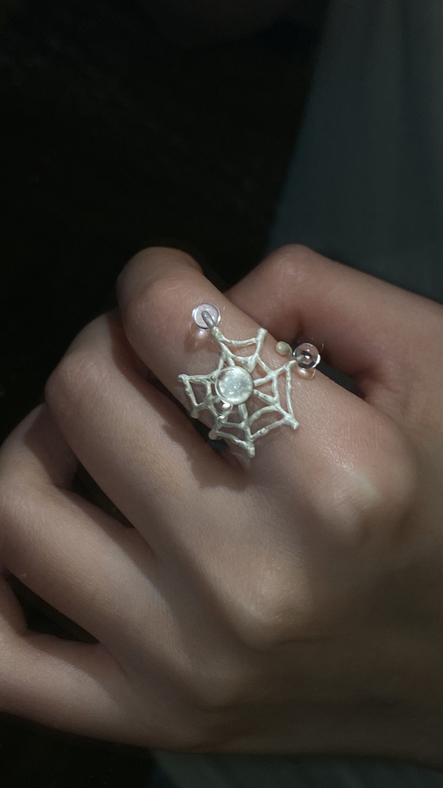 Spiderweb Crystal Silver Ring