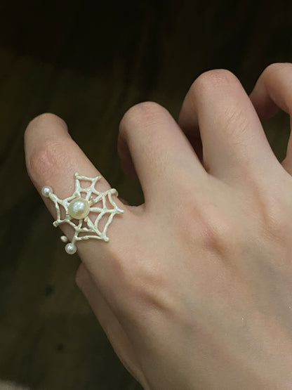 Spiderweb Crystal Silver Ring