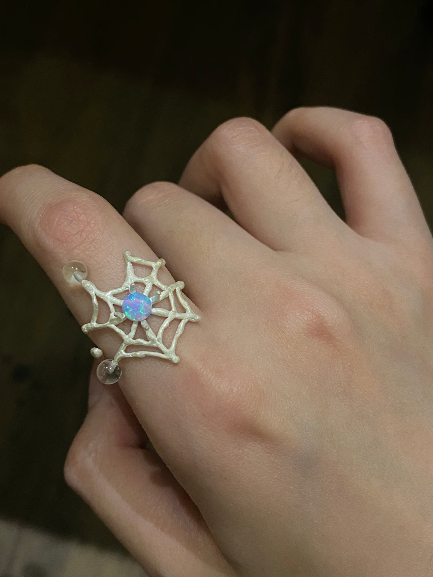 Spiderweb Crystal Silver Ring