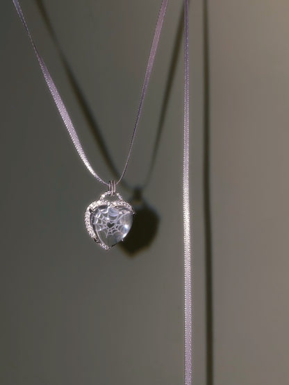 Spiderweb Engraved Crystal Silver Necklace