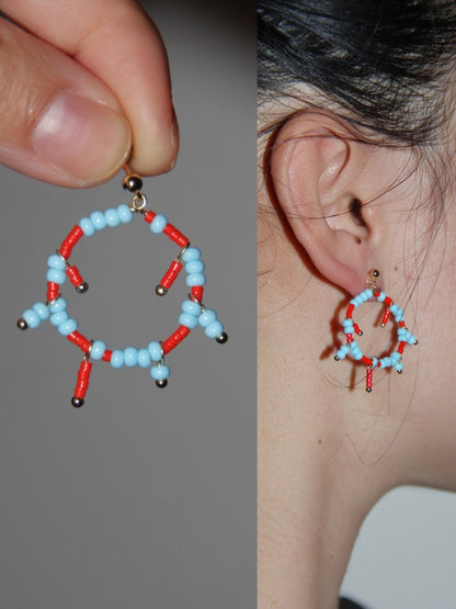 Strange Blue Orange Circle Beaded Earrings