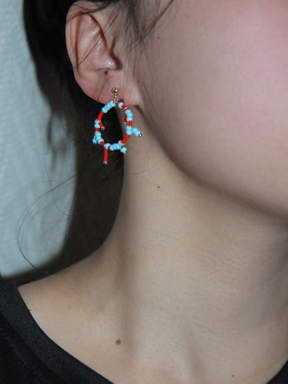 Strange Blue Orange Circle Beaded Earrings