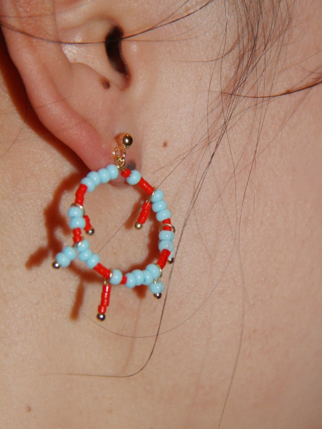 Strange Blue Orange Circle Beaded Earrings