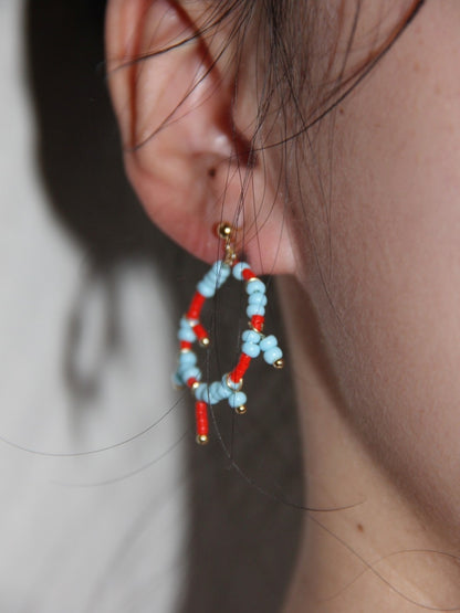 Strange Blue Orange Circle Beaded Earrings