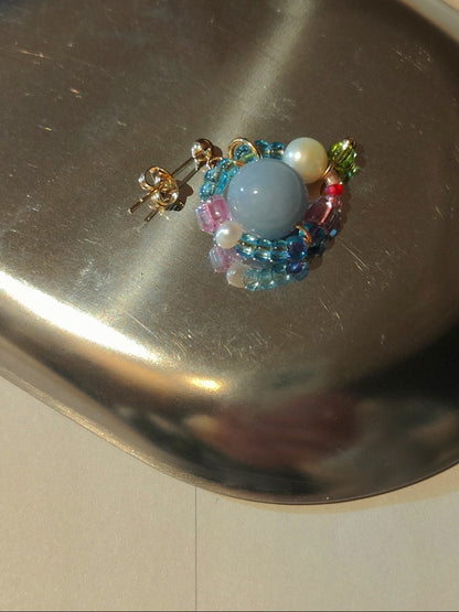 Summer Bubble Blue Pink Pearl Beaded Earrings