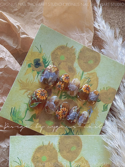 Sunflower Hand Painted Press On Nails Set