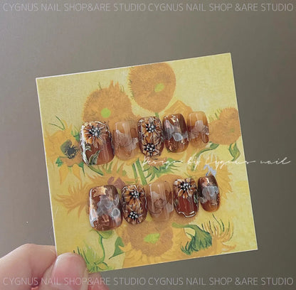 Sunflower Hand Painted Press On Nails Set