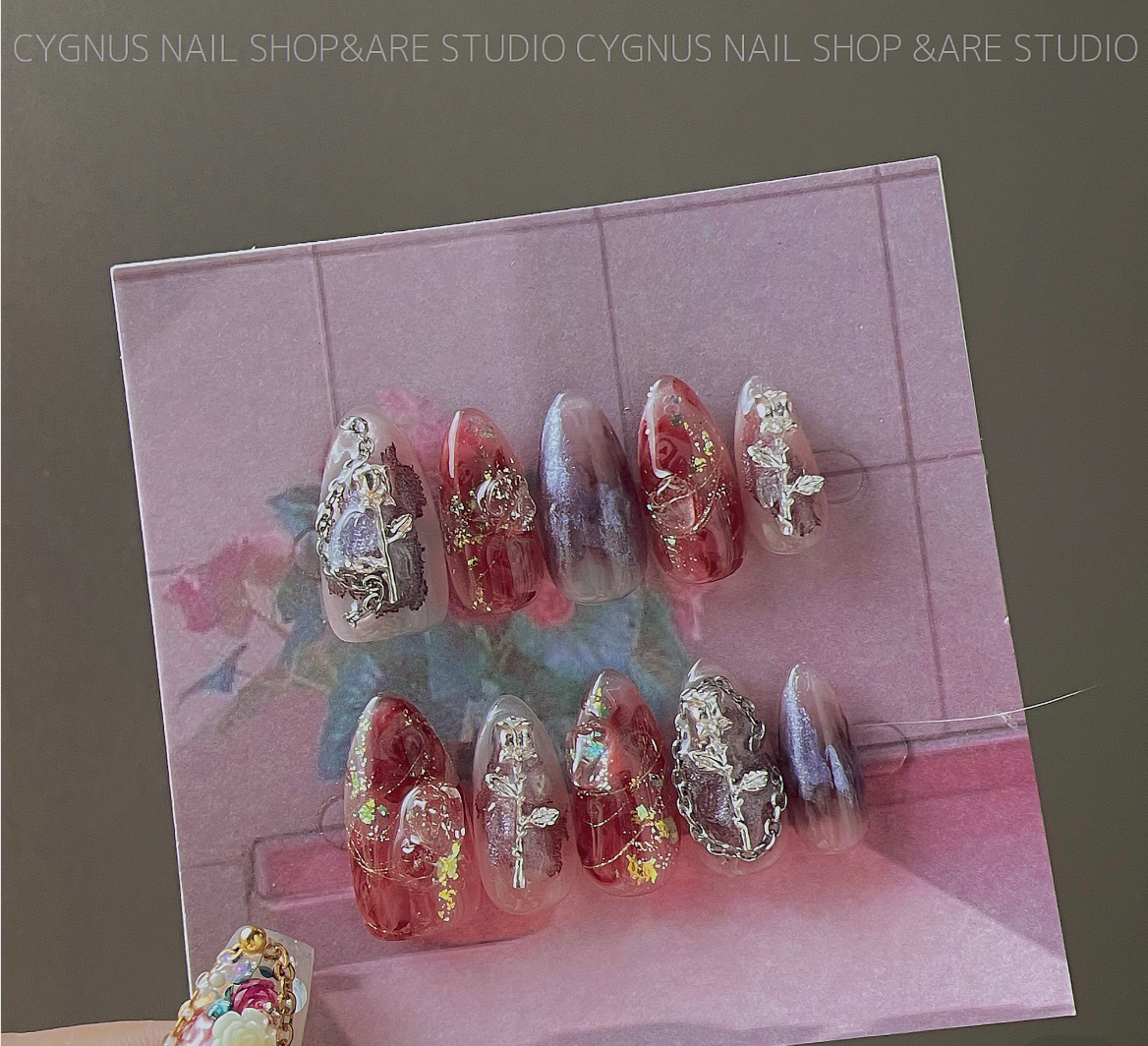 Thorn Rose Luxury Hand Painted Press On Nails Set