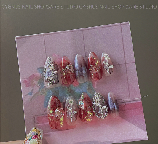 Thorn Rose Luxury Hand Painted Press On Nails Set