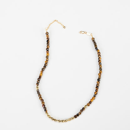 Tiger's Eye Stones Silver Beaded Necklace