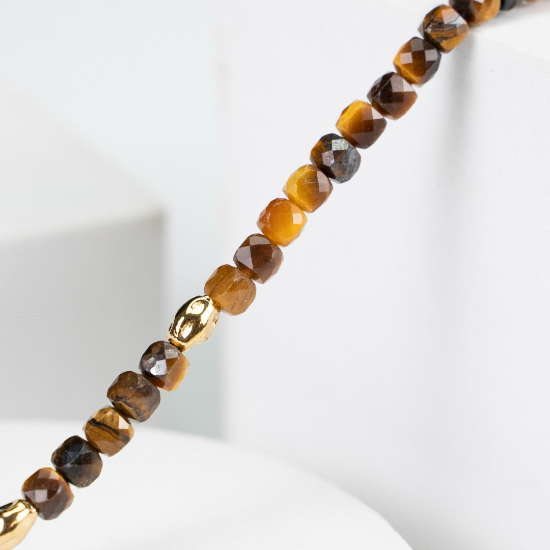 Tiger's Eye Stones Silver Beaded Necklace
