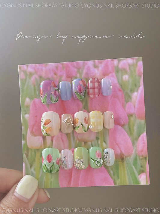 Tulip Fields Hand Painted Press On Nails Set