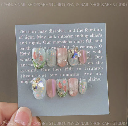 Tulip Spring Hand Painted Press On Nails Set