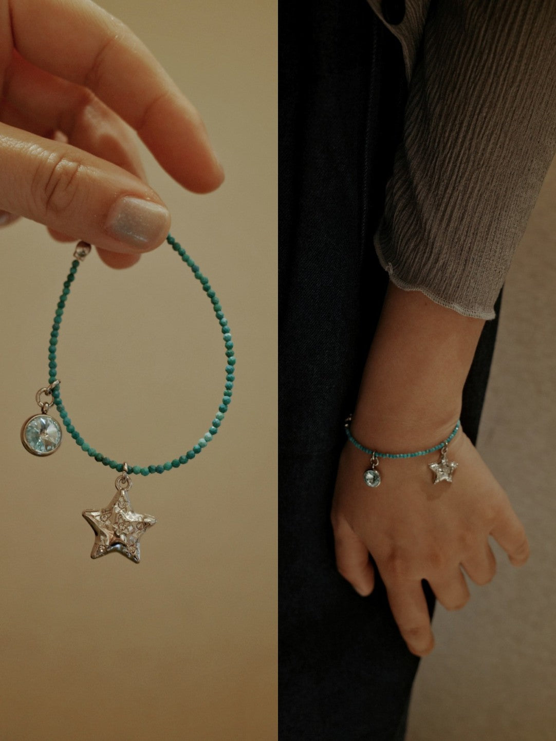 Turquoise Sparkling Star Pendant Bracelet