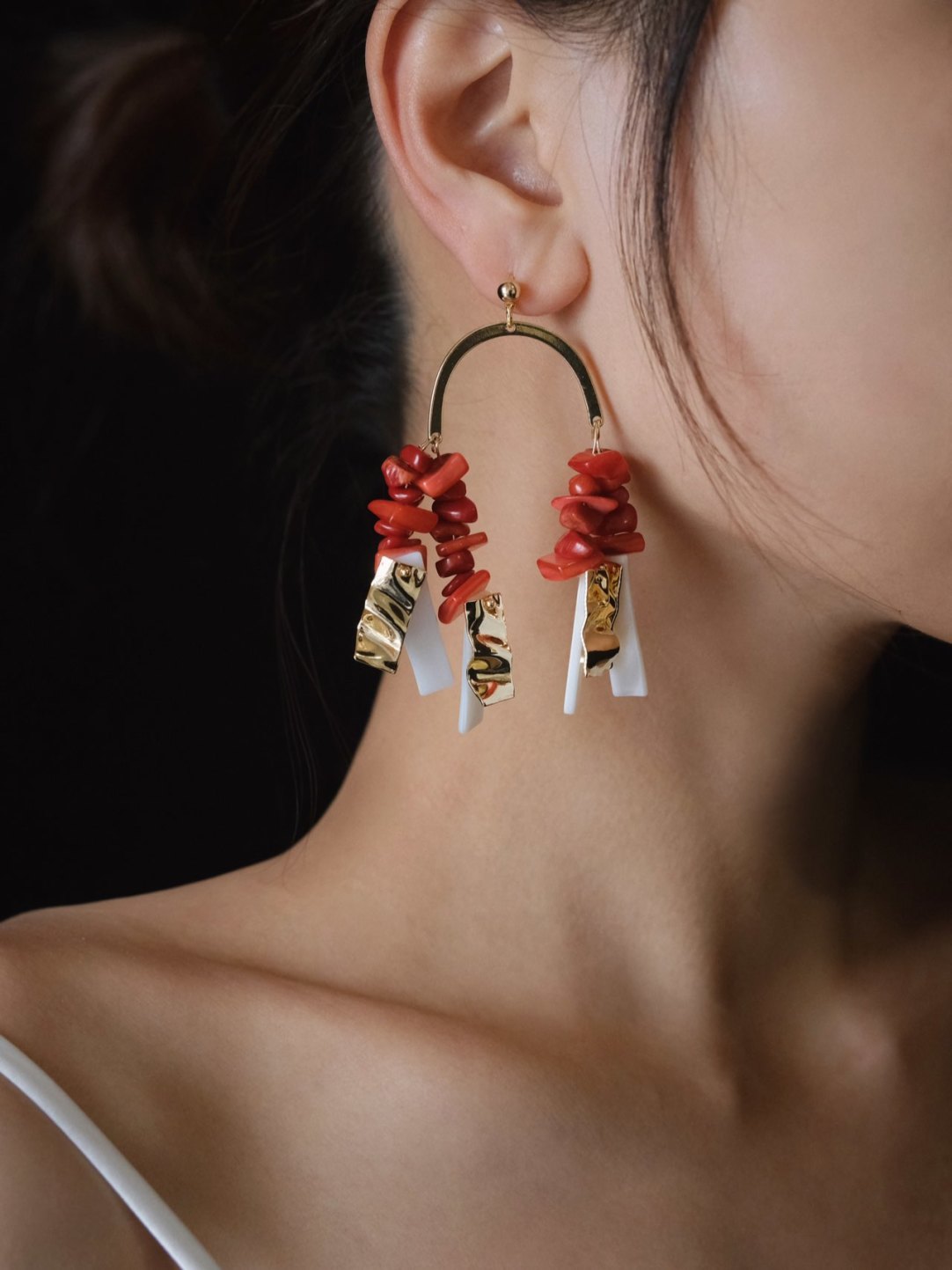 Valkyrie Red Golden Beaded Earrings