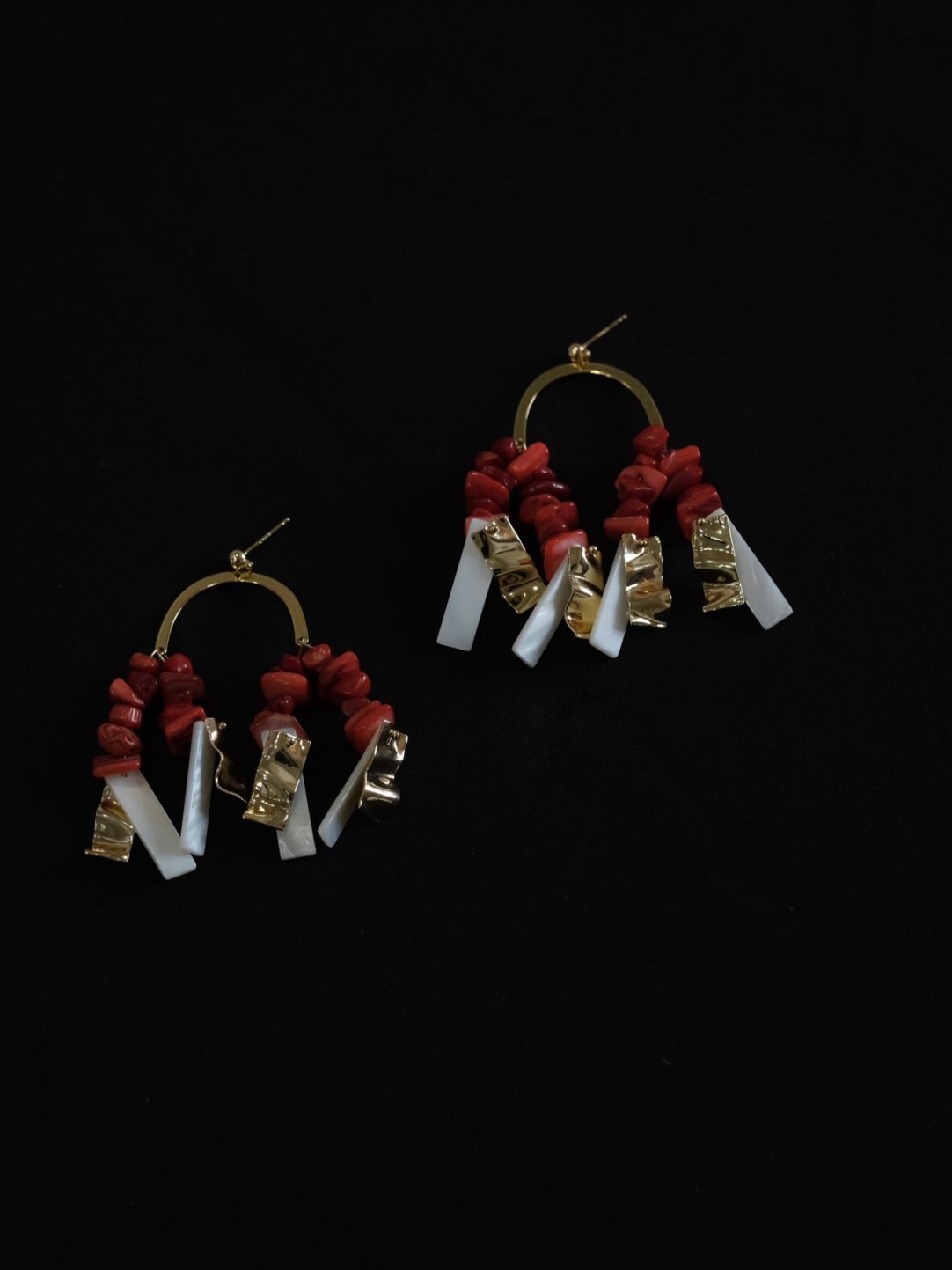 Valkyrie Red Golden Beaded Earrings