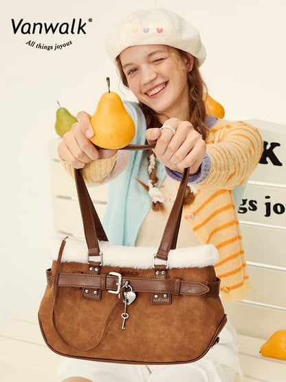 Vanwalk Farm Series Vintage Straps Plush Shoulder Bag