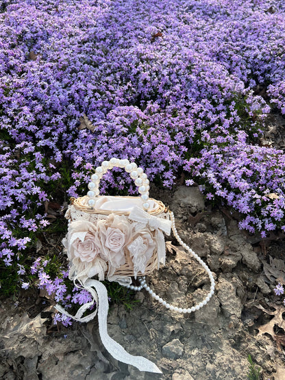 Vintage Lace Rose Wicker Handbag