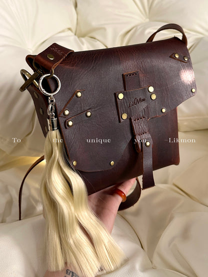 Vintage Top-Grain Leather Studded Messenger Bag