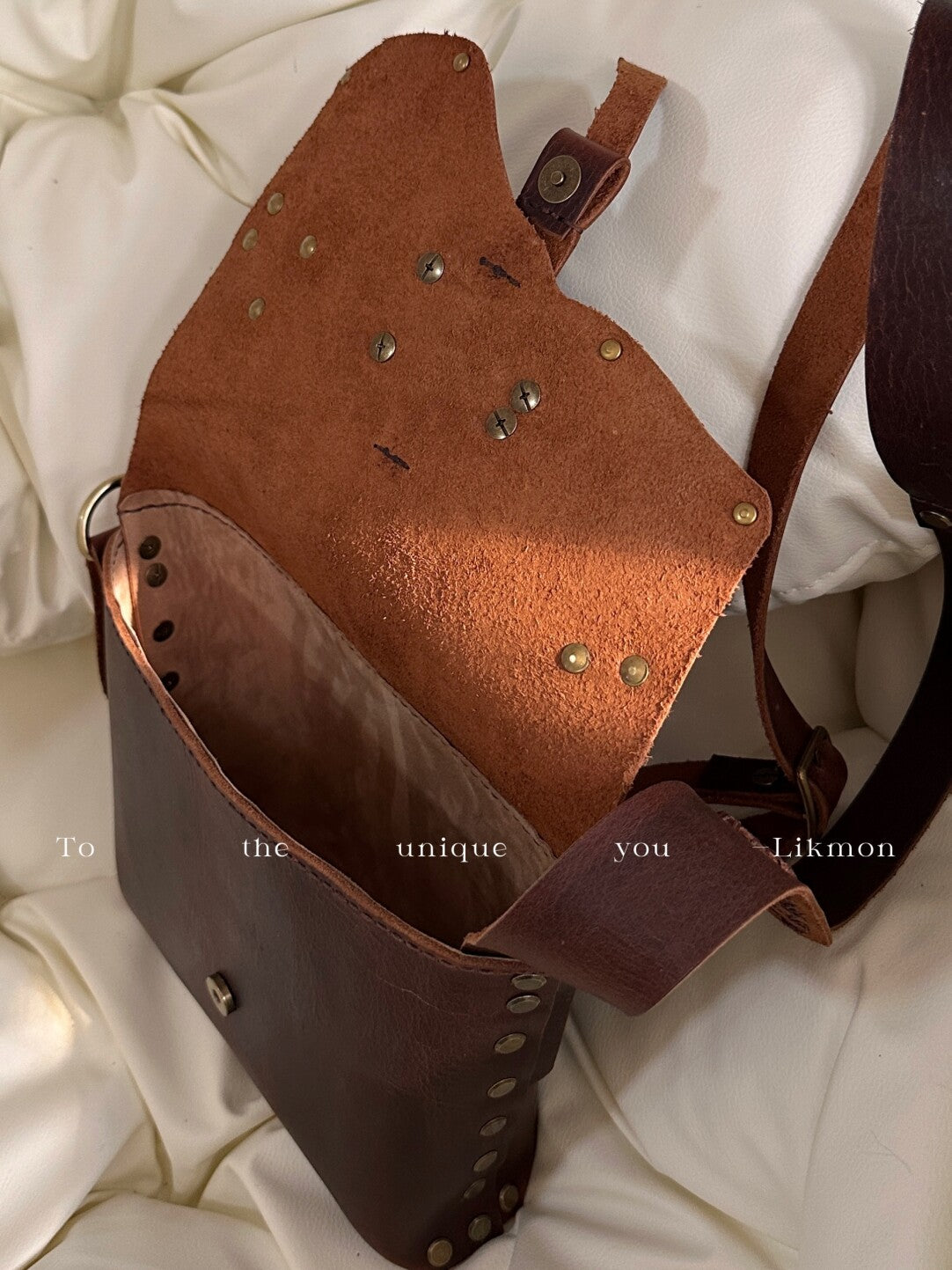 Vintage Top-Grain Leather Studded Messenger Bag