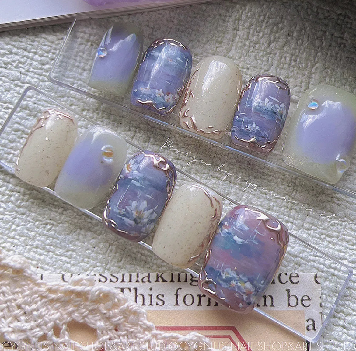 Water Lily Hand Painted Press On Nails Set