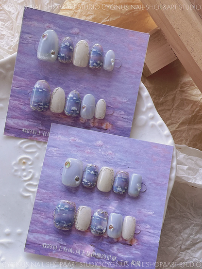 Water Lily Hand Painted Press On Nails Set