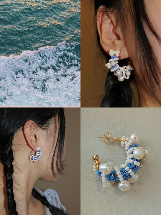 Waves Pearl Beaded Hoop Earrings